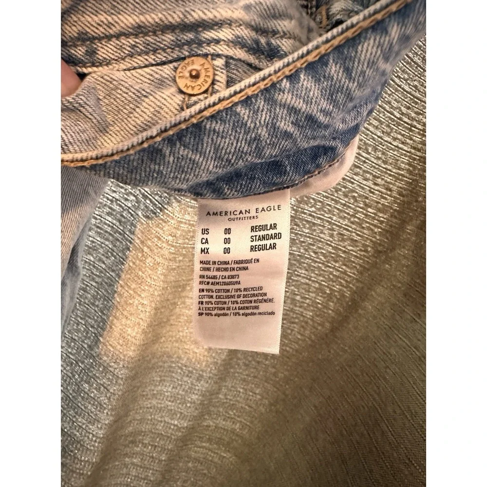 American Eagle Baggy Wide Leg Jeans Size 00 Super High Rise Destroyed Light Wash